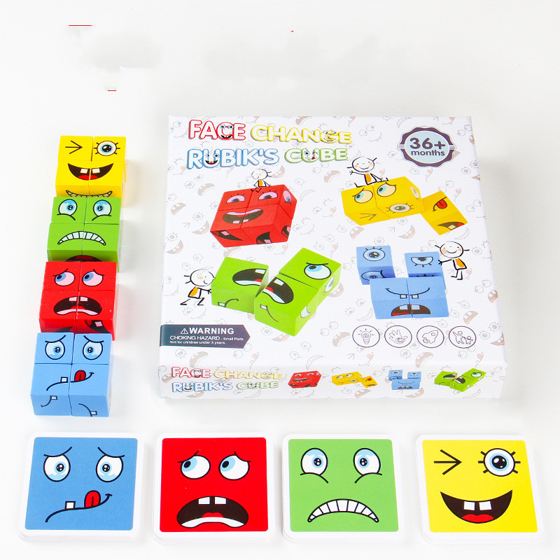 Early Education Puzzle Wooden Blocks Face Changing Cube Board Game - MAMTASTIC