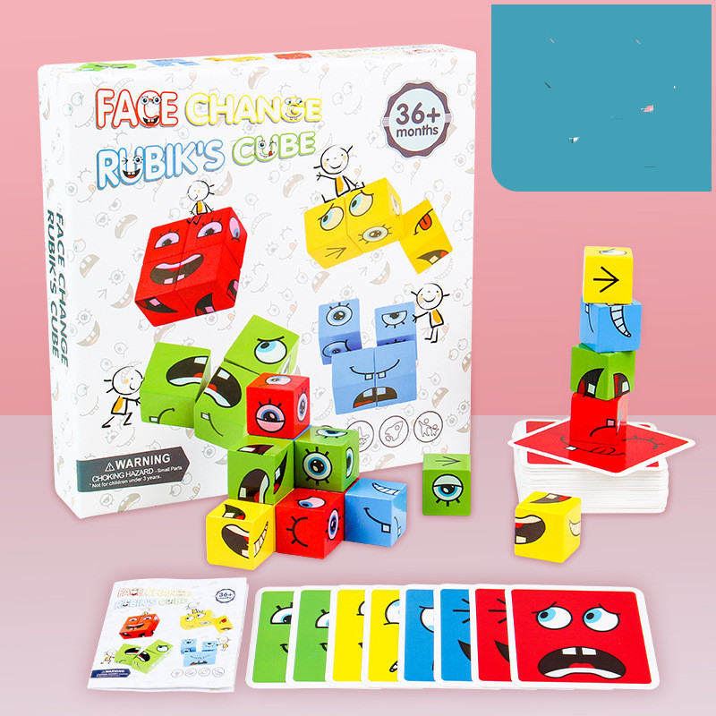 Early Education Puzzle Wooden Blocks Face Changing Cube Board Game - MAMTASTIC