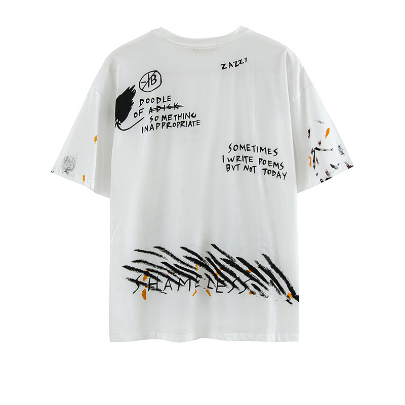 New Ins Hong Kong Style Japanese Graffiti Printing Short-Sleeved T