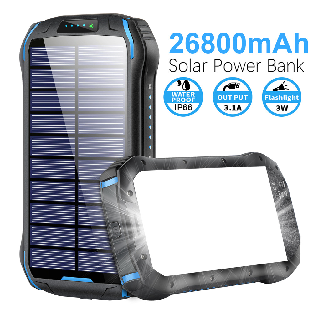 Solar Power Bank 26800Mah Outdoor Emergency Highlight Camping Light  Waterproof, Dust-Proof And Fall-Proof Power Bank - CJdropshipping