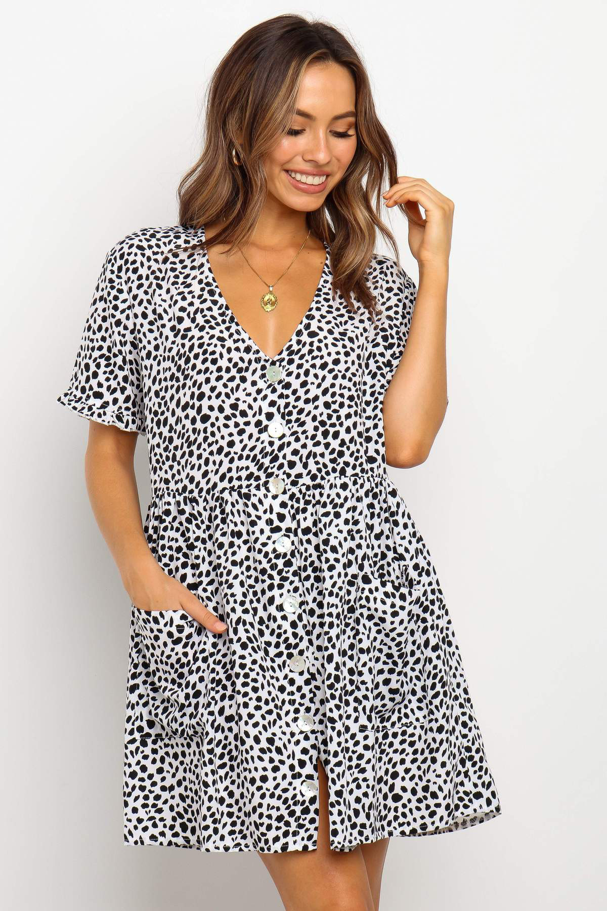 Summer Women Mini Dresses Spring Short Sleeve Dot Printed - CJdropshipping