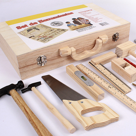 Kids Wooden Tool Set - Realistic Tools, Building Blocks, Toolbox, Educational Toy - MAMTASTIC