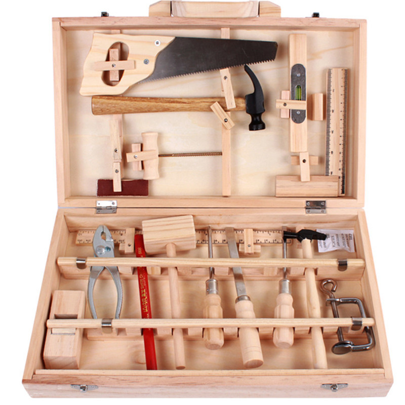 Kids Wooden Tool Set - Realistic Tools, Building Blocks, Toolbox, Educational Toy - MAMTASTIC