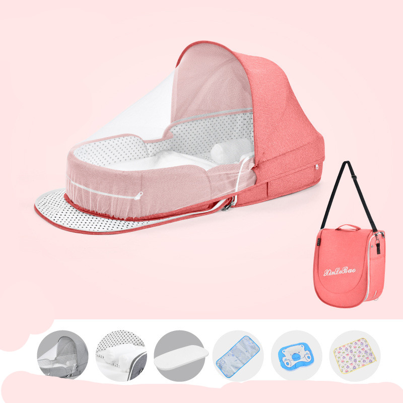 Folding Baby Cot with Newborn Nest, Toddler Bed, Portable Sun Protection, and Mosquito Net for Infant Travel - MAMTASTIC