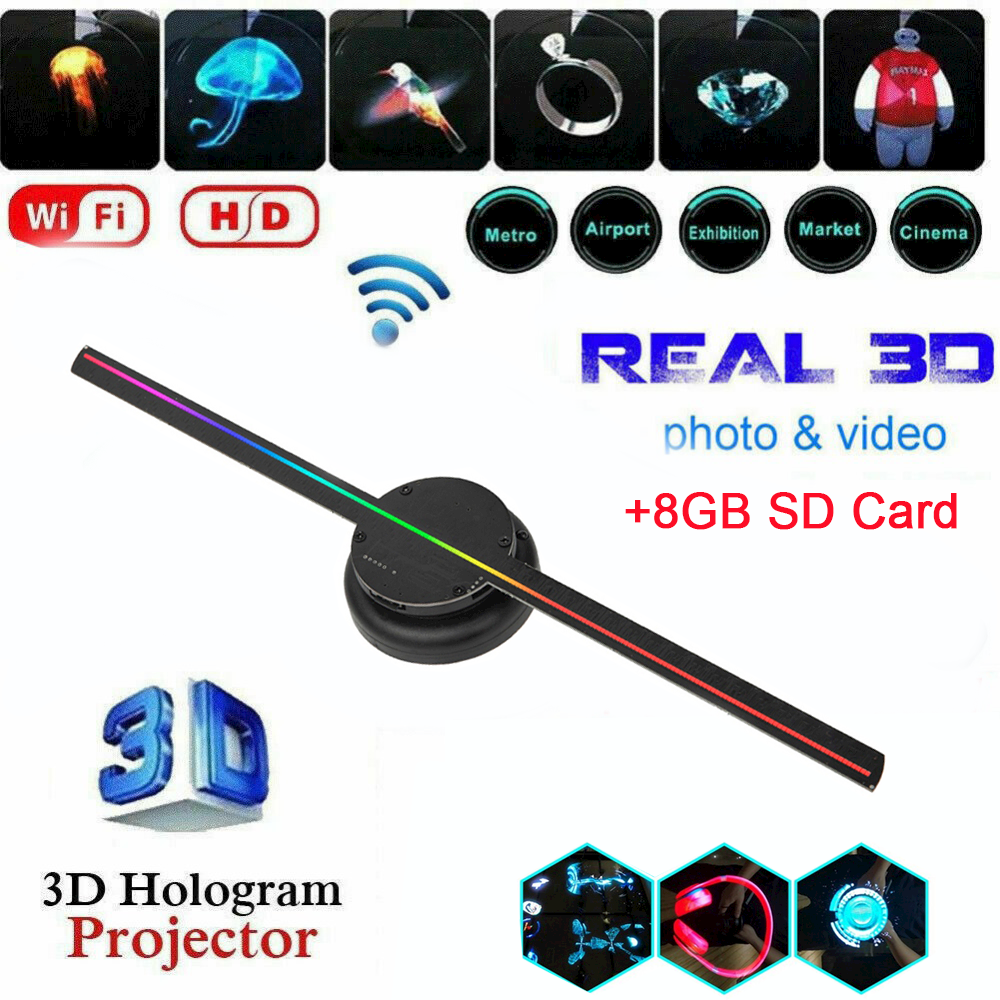 Naked Eye 3D Display Holographic Projector Fan 3D Hologram Spinning  Advertising Machine 40cm Ultra Thin WIFI