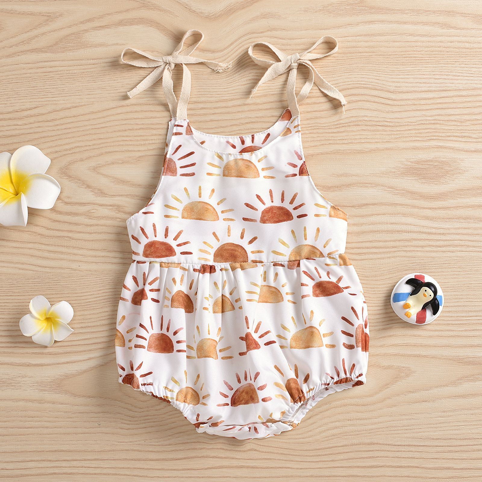 Infant and Toddler White Gold Sunflower Sling Romper - MAMTASTIC