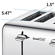 Toaster 4 Slice, Geek Chef Stainless Steel Toaster with Extra Wide Slots, 4  Slot Toaster with Bagel/Defrost/Cancel Function, Dual Control Panel of 6