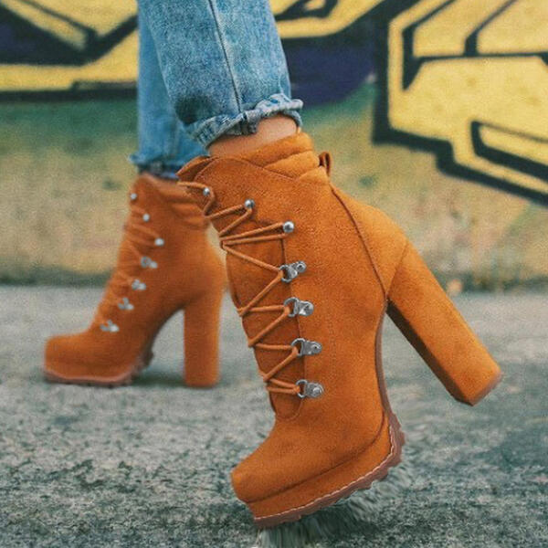 Mid calf lace outlet up heeled boots