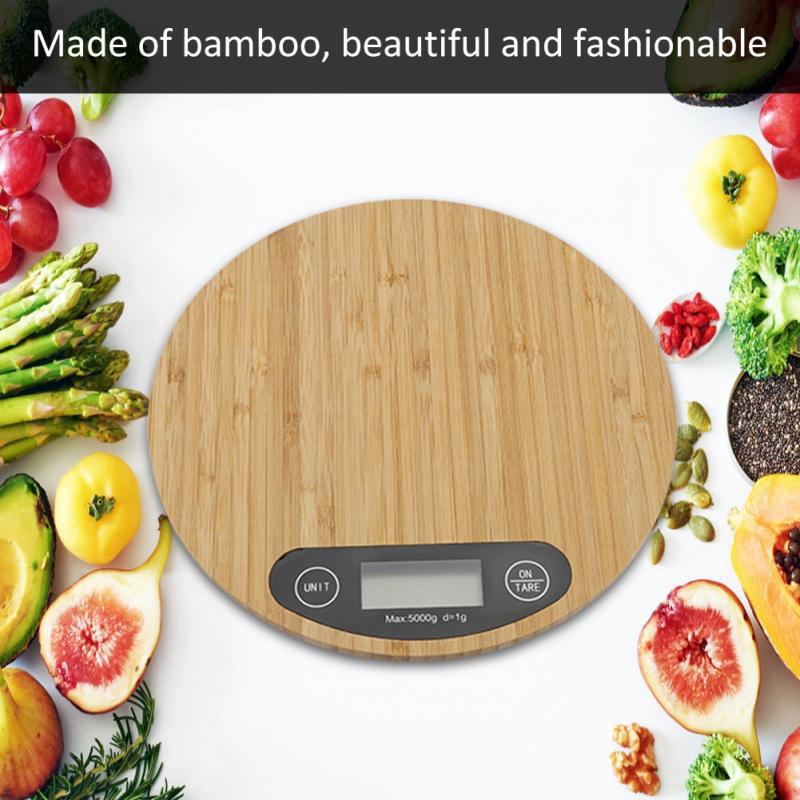 Bamboo Panel Electronic Kitchen Scale Big Round Baking Scale Gram Weight  Scale - CJdropshipping