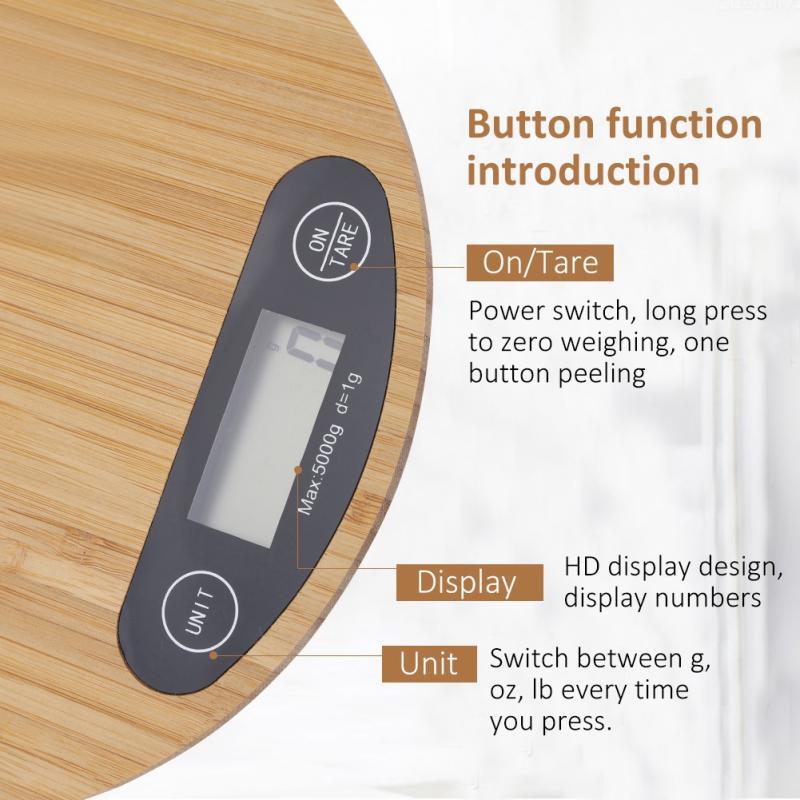 Bamboo Panel Electronic Kitchen Scale Big Round Baking Scale Gram Weight  Scale - CJdropshipping