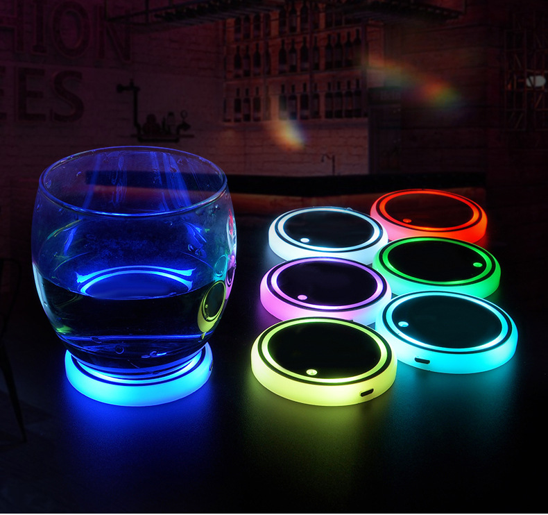 Colorful Cup Holder LED Light-up Coaster Solar & USB Charging Non-slip  Coaster Ambient Light For Car Automatically - CJdropshipping
