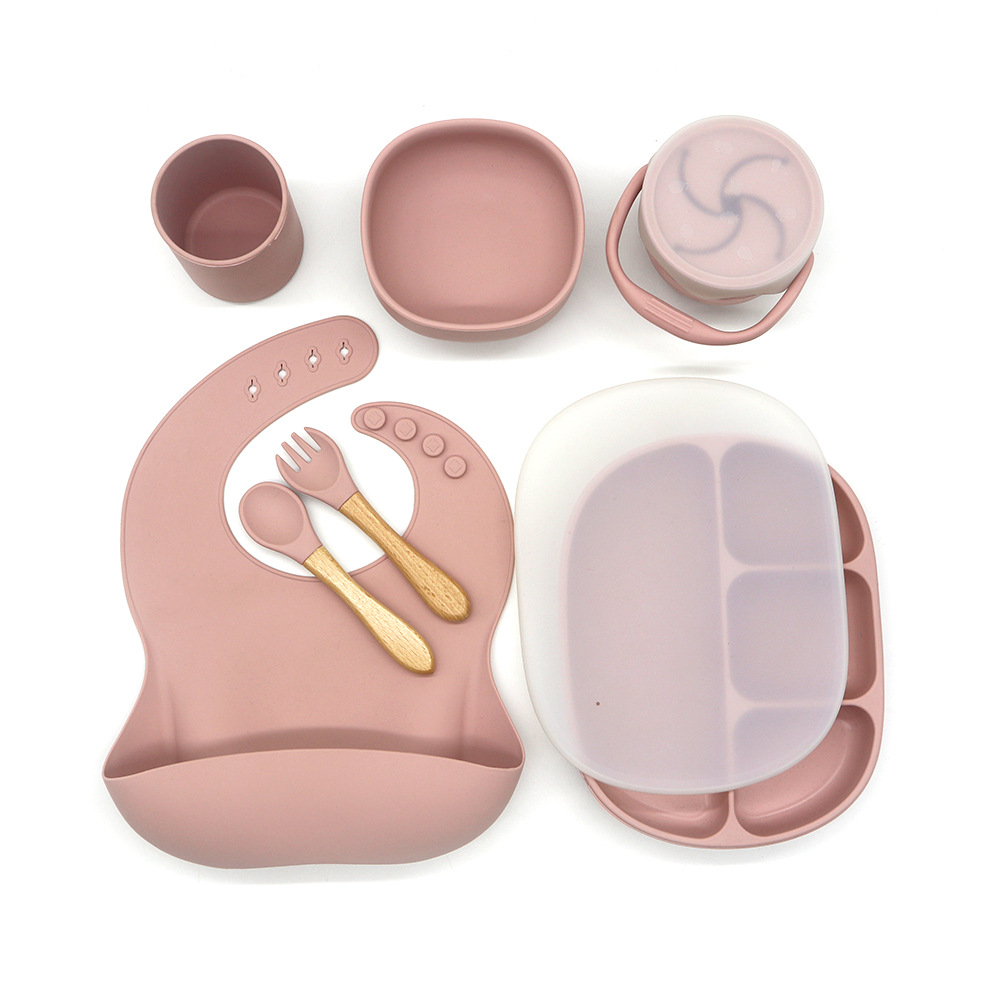 Children's Anti-Drop Dinner Set with Bowl, Plate, Spoon, Fork and Snack Cup - MAMTASTIC