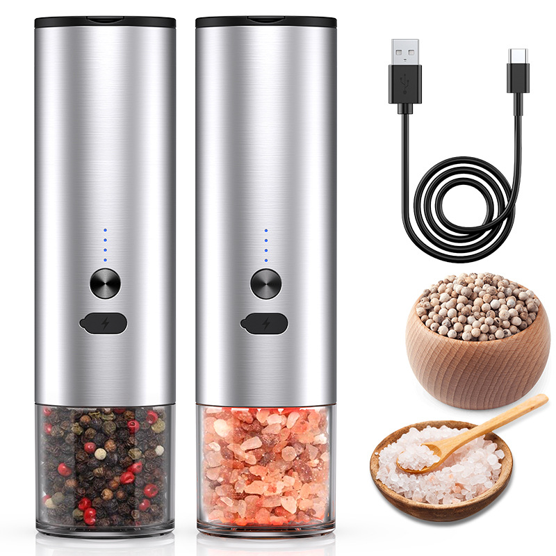 Electric Food Corn Soybean Salt And Pepper Grinder Mill Machine  Rechargeable Electric Pepper And Salt Grinder Set With LED Kitchen Gadgets  - CJdropshipping