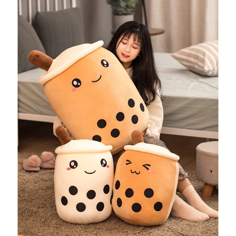 Kawaii Bubble Tea Cup Stuffed Animal Face Boba Soft Pillow Fruit Drink  Apple Pink Strawberry Milk Tea Kids Gift,25CM 