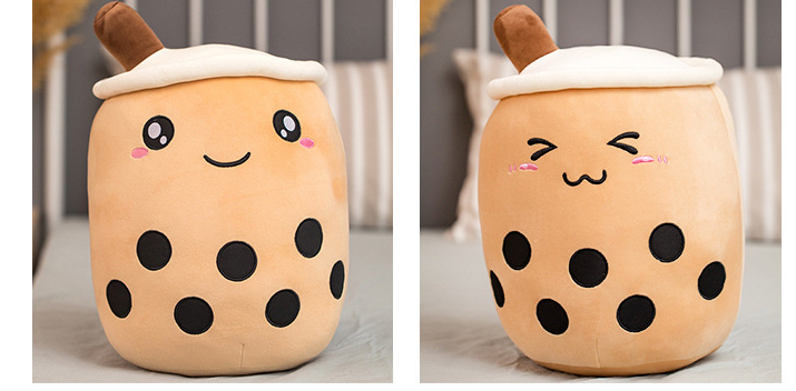 Kawaii Bubble Tea Cup Stuffed Animal Face Boba Soft Pillow Fruit Drink  Apple Pink Strawberry Milk Tea Kids Gift,25CM 