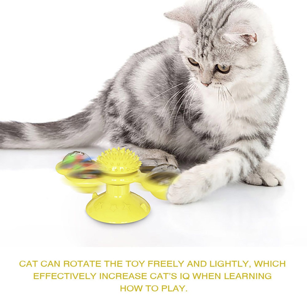 Windmill Cat Toys, Turntable Interactive Cat Toy With Suction Cup Brush For  Cat Tooth Cleaning Scratching,wall Mount Cat Spinner With Rotatable Toy Ba