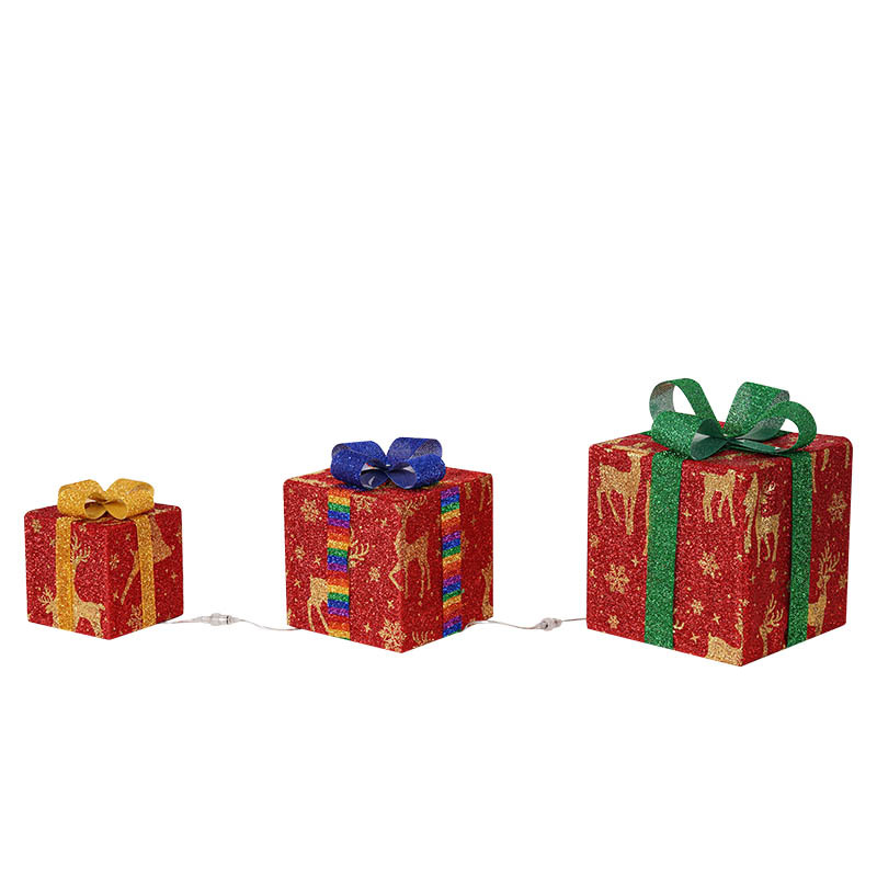 Iron Led Luminous Gift Box Christmas Gift Box With Light Xmas Lighted Gift  Box