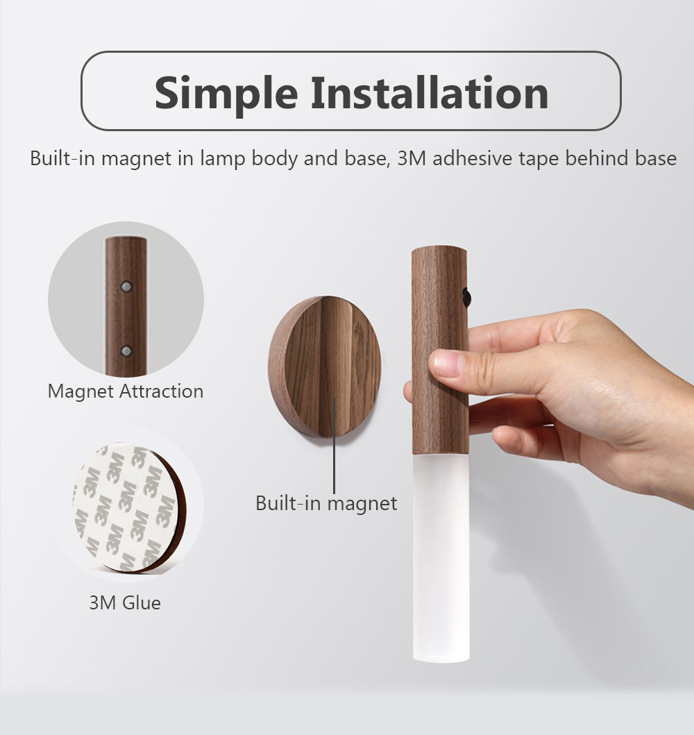 Motion Sensor Night Light with Wooden Handle,Magnetic Mount,Chilvane