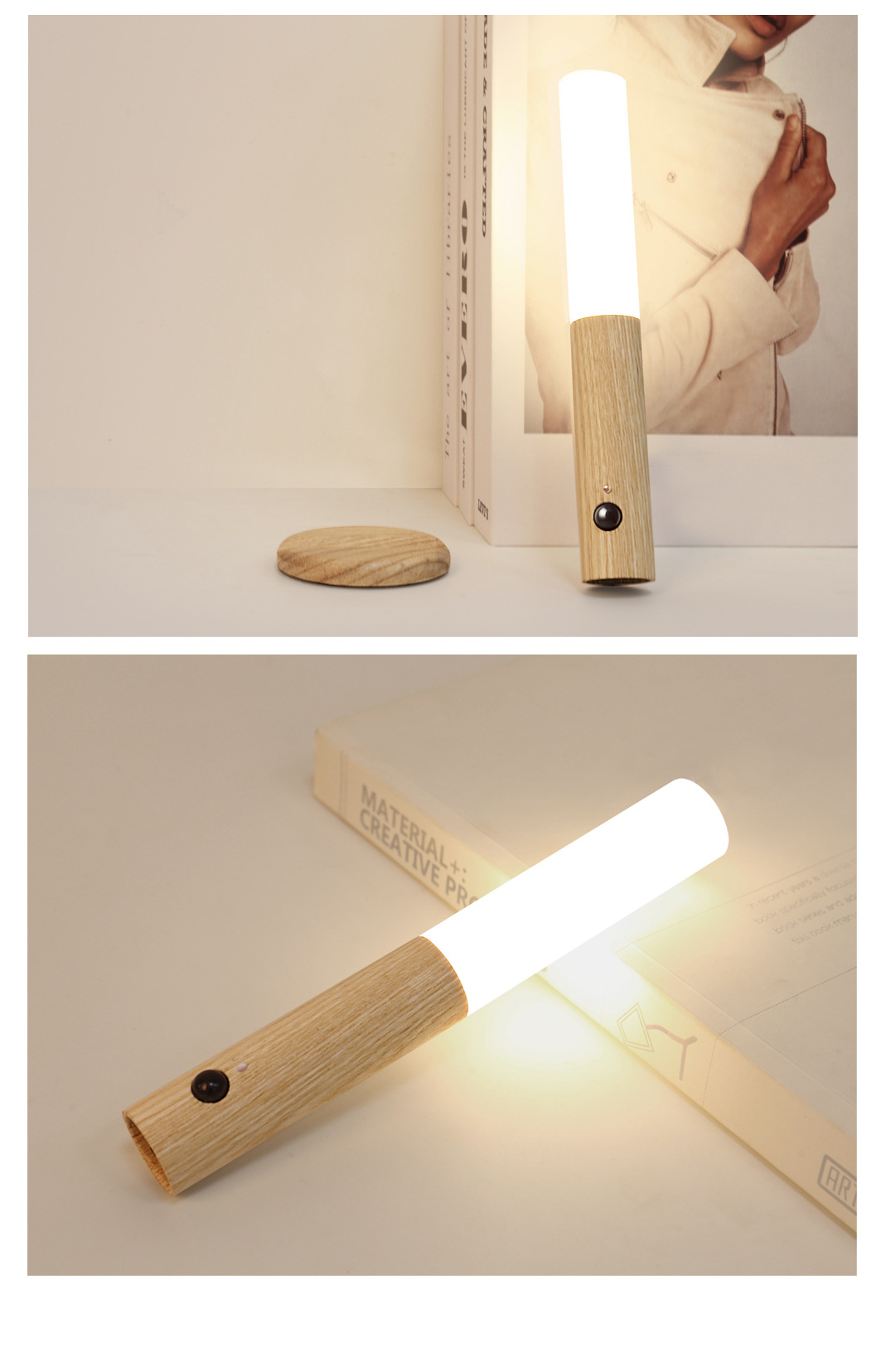 Motion Sensor Night Light with Wooden Handle,Magnetic Mount,Chilvane