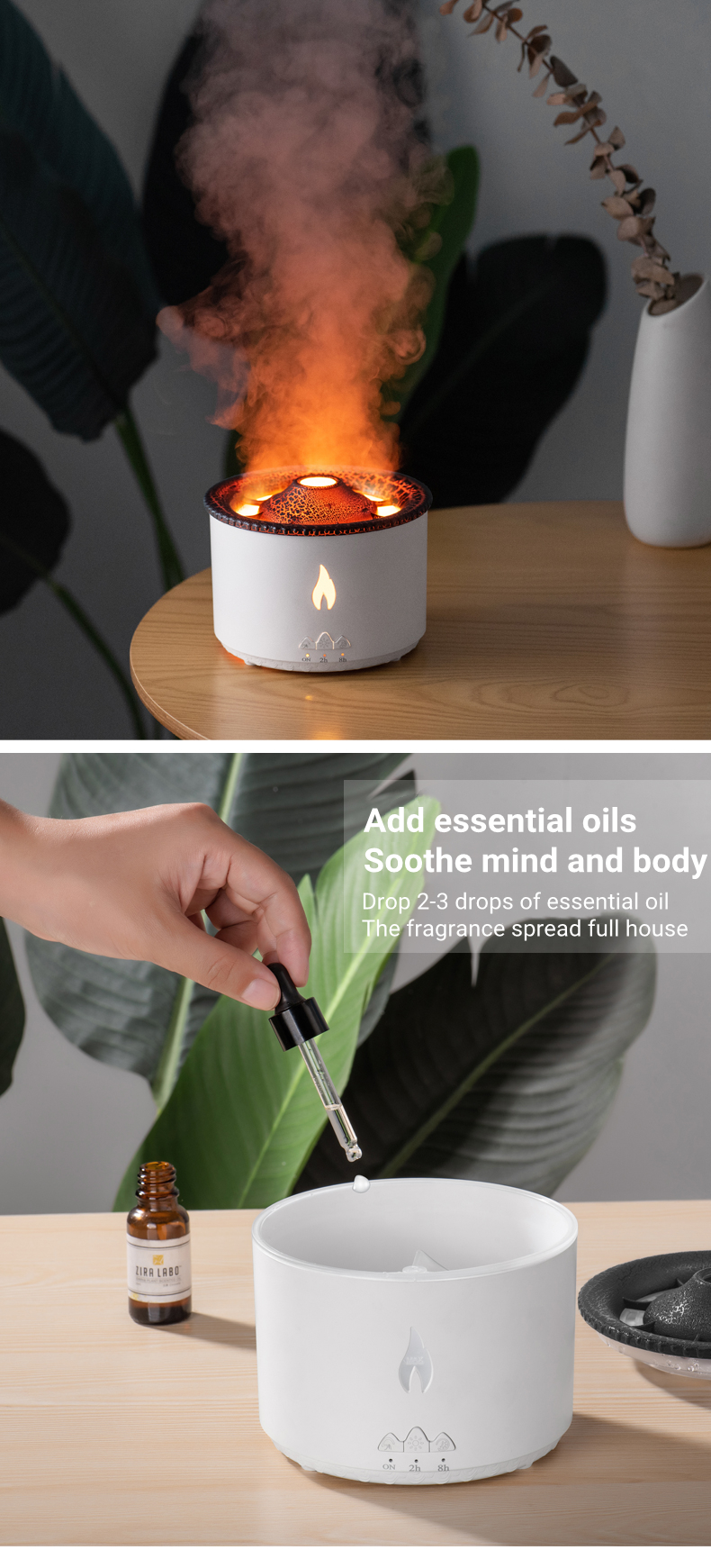 Cute Aroma Volcano Fire Flame Diffuser Humidifier For Aromatherapy  Essential Oil