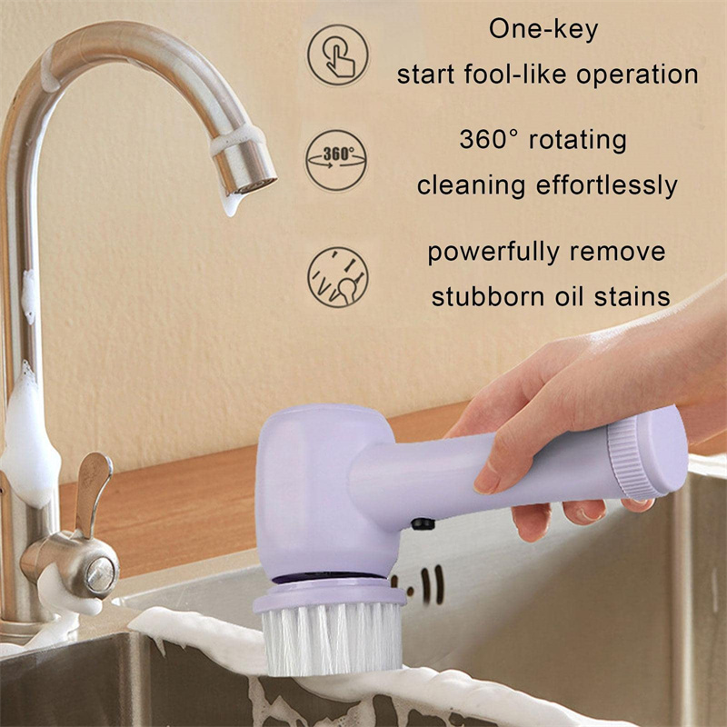 5In1 Cordless Rechargeable Spin Scrubber Rotary Bathroom Electric