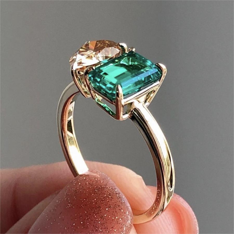 Fashion rings for women girlsgold simulation zircon princess female wedding  ring square olive green ring accessories