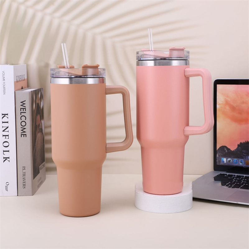 40oz Straw Coffee Insulation Cup With Handle Portable Car Stainless Steel  Water