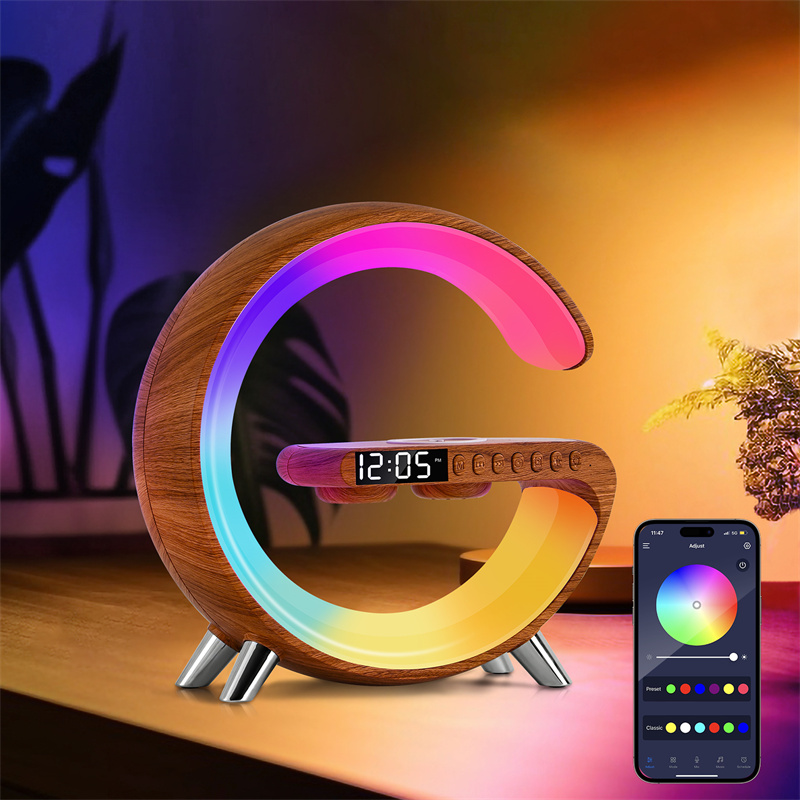 LED Wireless Charger Atmosphere Lamp with Blueto-oth Speaker, Light Up Wireless  Speaker Intelligent LED Table Lamp, Color Changing Timer Alarm Clock Charger  Stand Bedside Table Light for Home Decor 