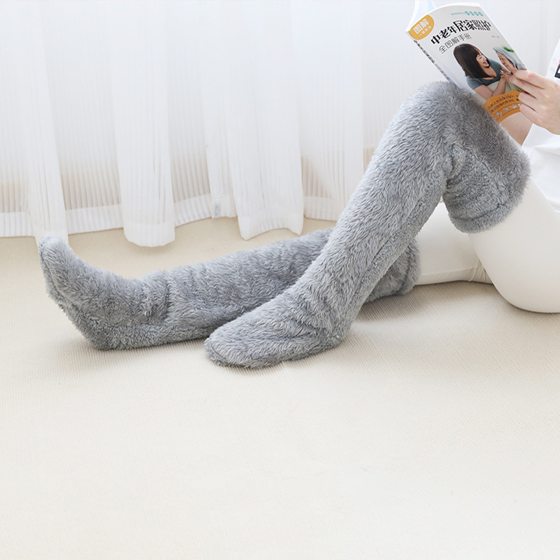 Over Knee High Fuzzy Socks 1 Pairs, Plush Slipper Stockings Furry Long Leg  Warmers For Women Men Winter Home Sleeping Socks