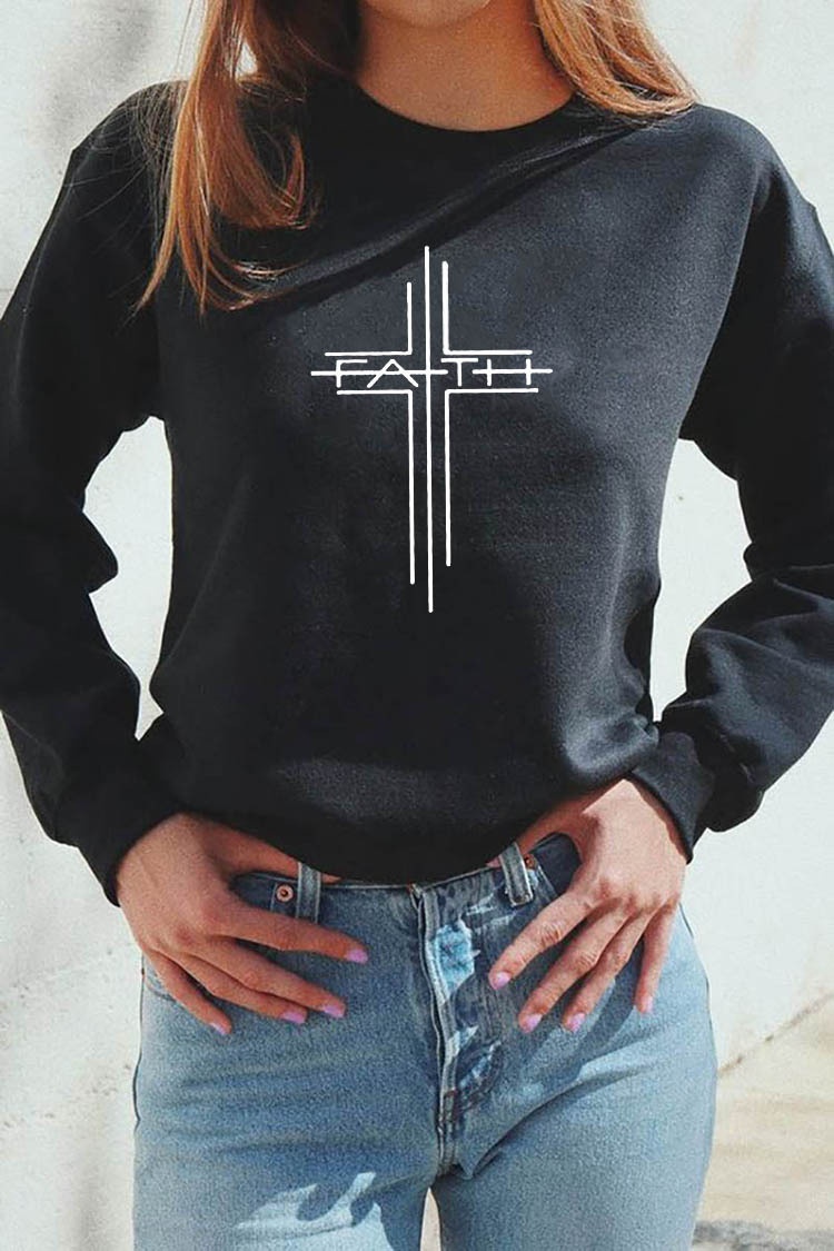 Title 1, Cross-lässiger Rundhals-Langarm-Hoodie