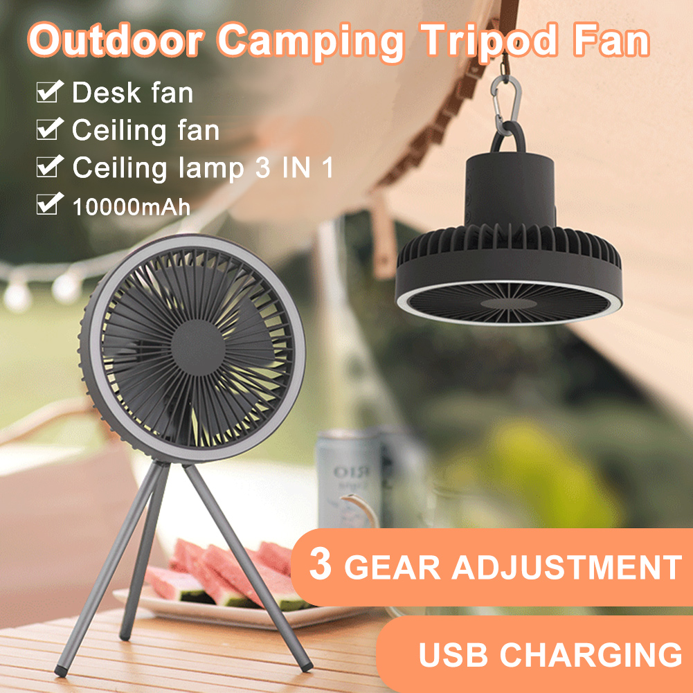 Outdoor Camping Fan Portable USB Rechargeable Camping Tent Tripod Fan Mini  Hanging Ceiling Fan Stand Air Cooling Fan Lantern - CJdropshipping