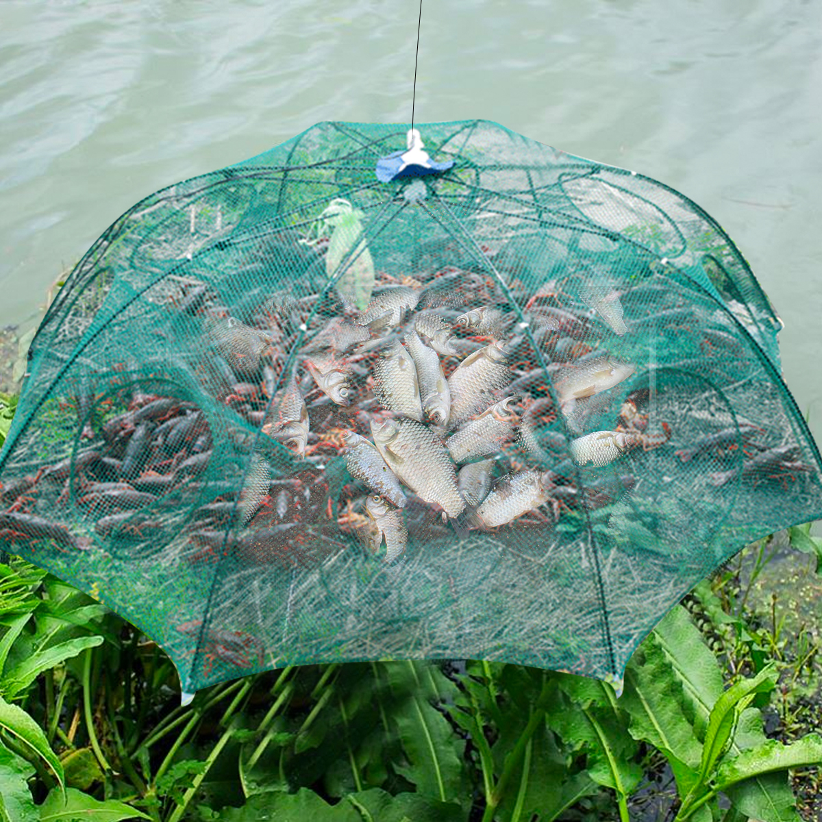 Kisangel Fishing Shrimp Folding Fishing Net Fish Net Cast Dip Cage Pot Bait  Fish Bag Supplies Foldable