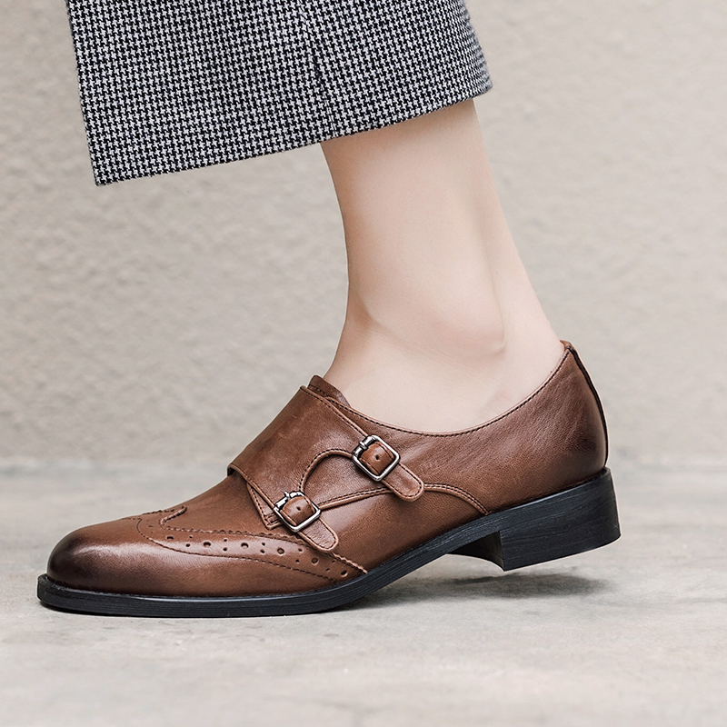 Garggi Brogue Ankle Boots Lace Up Women Block Heel Biker Boots Classic