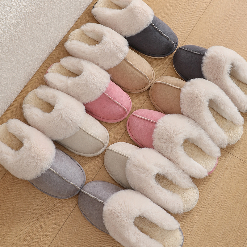 Comfort Fuzzy Plush Lining Slip On House Shoes,Winter Slippers Indoor Fur  Warm Shoes, Couple Wool Slipper Home Floor Shoe Brown US 8.5-9.5