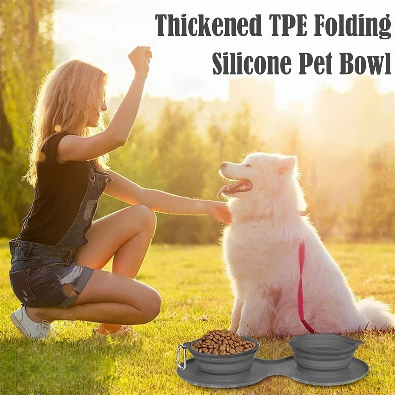 Rubber Foldable Double Bowl Pet Feeding Bowl Pets Supplies Dog Cat