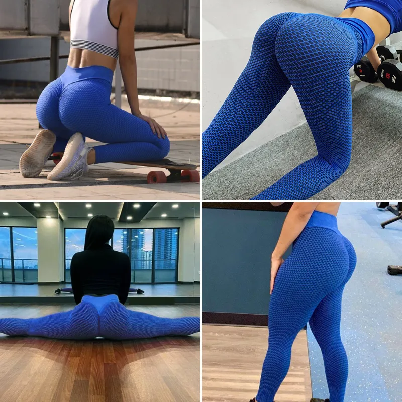 Plus Size Sports Leggings, Women's Plus Plain Blue High Waist Stretchy Butt  Lifting Tummy Control Fitness Workout Gym Yoga Leggings