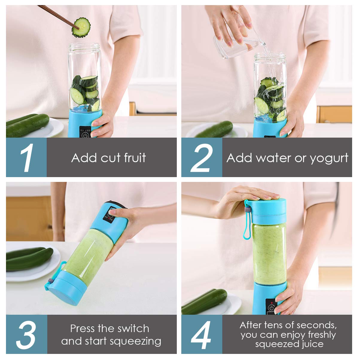 Portable Blender With USB Rechargeable Mini Kitchen Fruit Juice Mixer