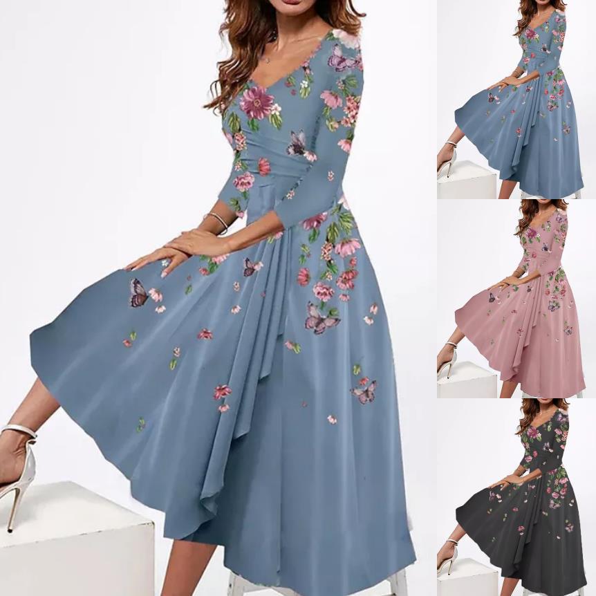 Mid-length Chiffon Dress Sweet Stitching Lace Hollow Long Dress