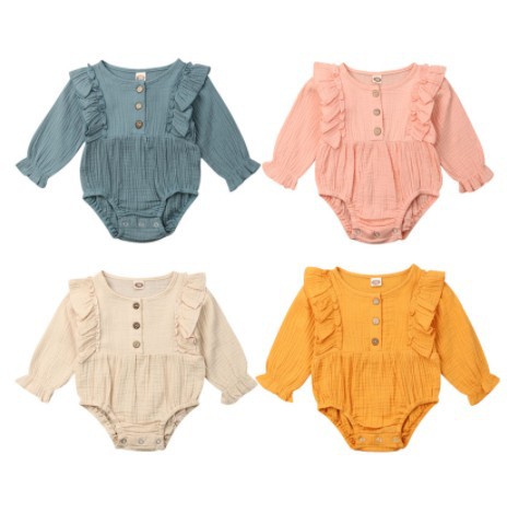 Long Sleeve Cotton Baby Romper with Ruffles -  Adorable and Comfortable - MAMTASTIC