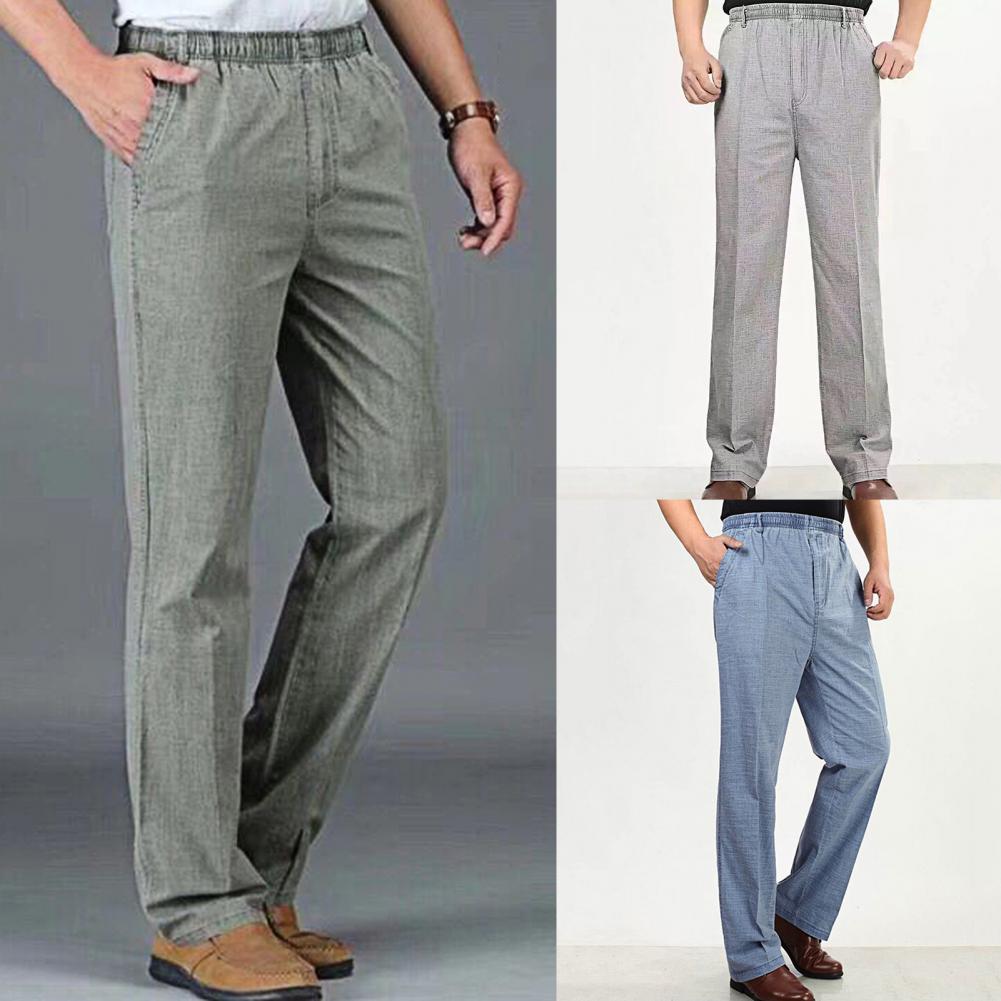 Dropship Men's Linen Pants Elastic Waist Drawstring Trousers to