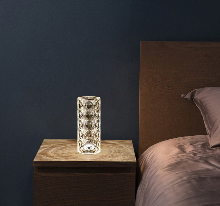 crystal lamp on nightstand