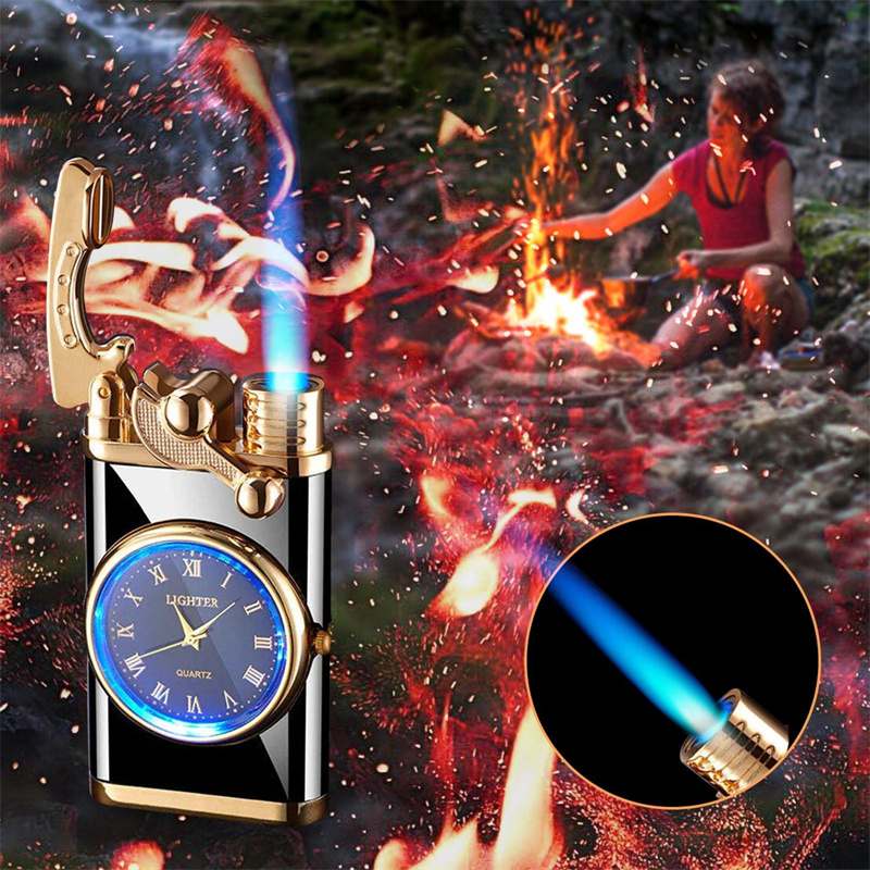 New Metal Rocker Double Fire Cigarette Lighter Windproof Watch Lighter  Butane Gas Lighter Smoking Accessories Torch Lighters