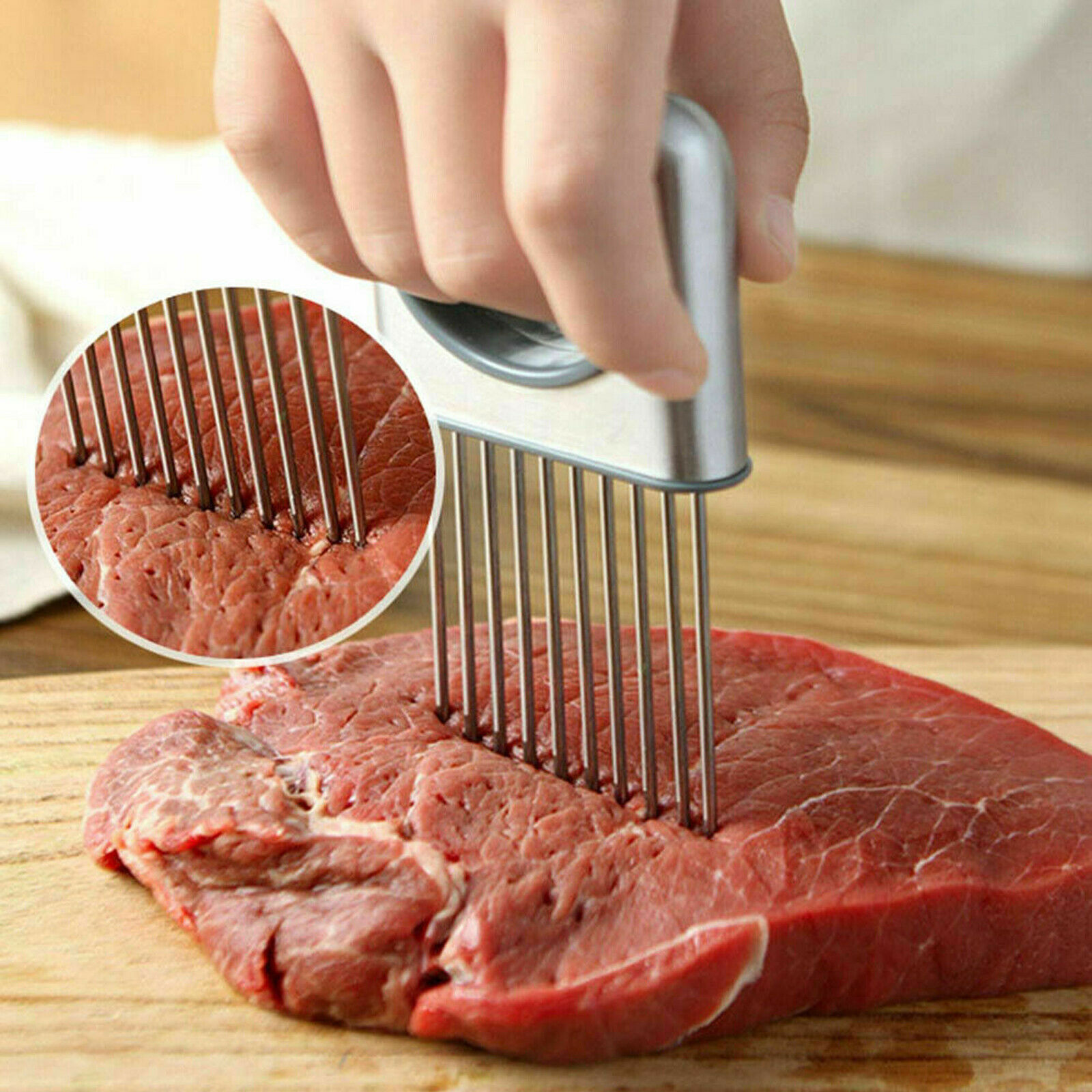 Kitchen Gadgets Handy Stainless Steel Onion Holder Potato Tomato Slicer Vegetable Fruit Cutter Safety Cooking Tools