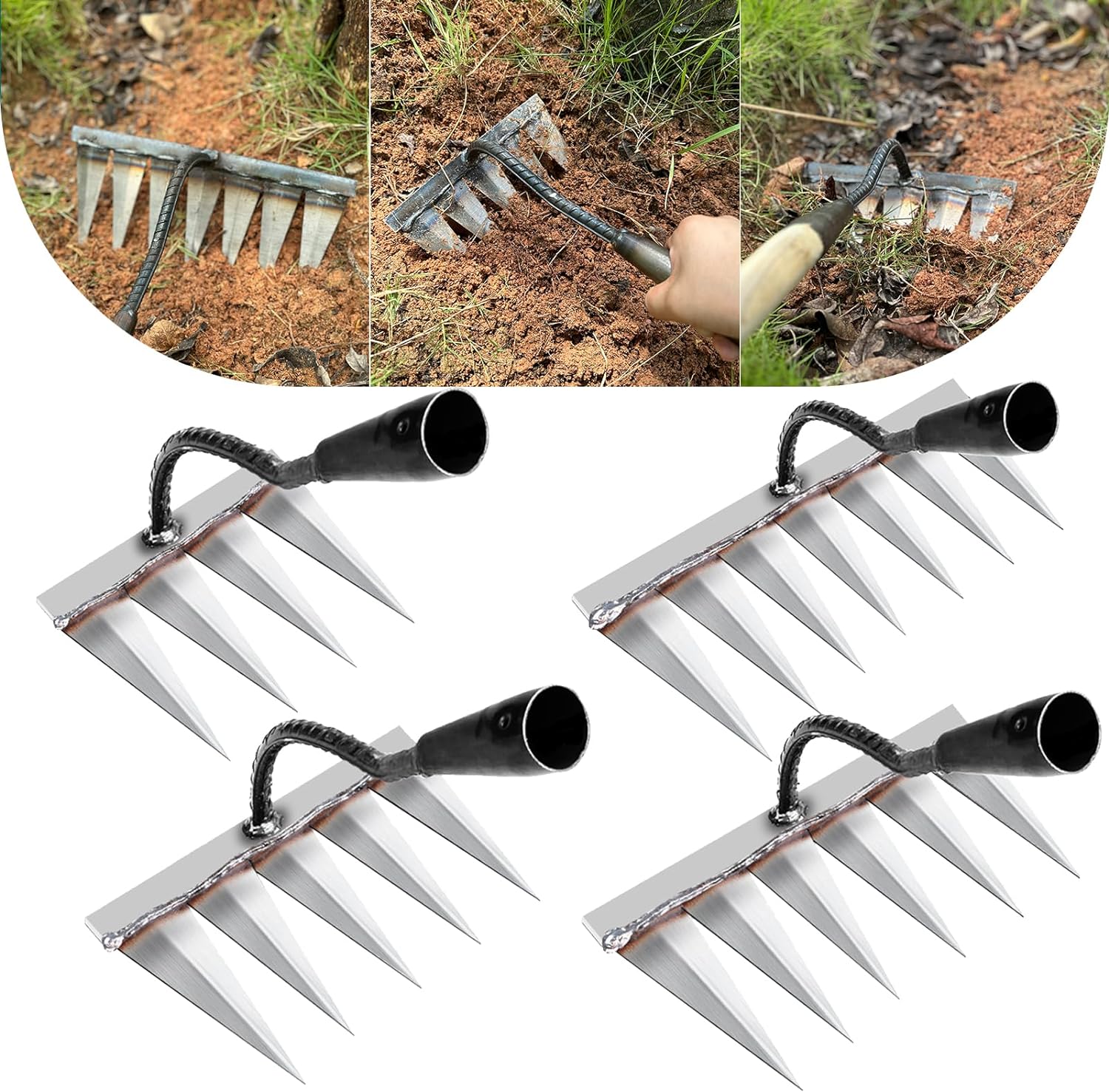 4 PCS Iron Rake, Garden Rake, Iron Rake The Heavy-Duty Iron Weeding ...