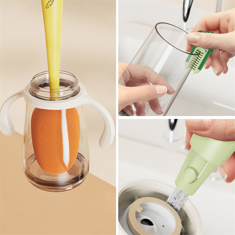 Kitchen 3 In 1 Multifunctional Cleaning Cup Washer Brush Long Handle Carrot  Water Bottle Cleaning Brush - CJdropshipping