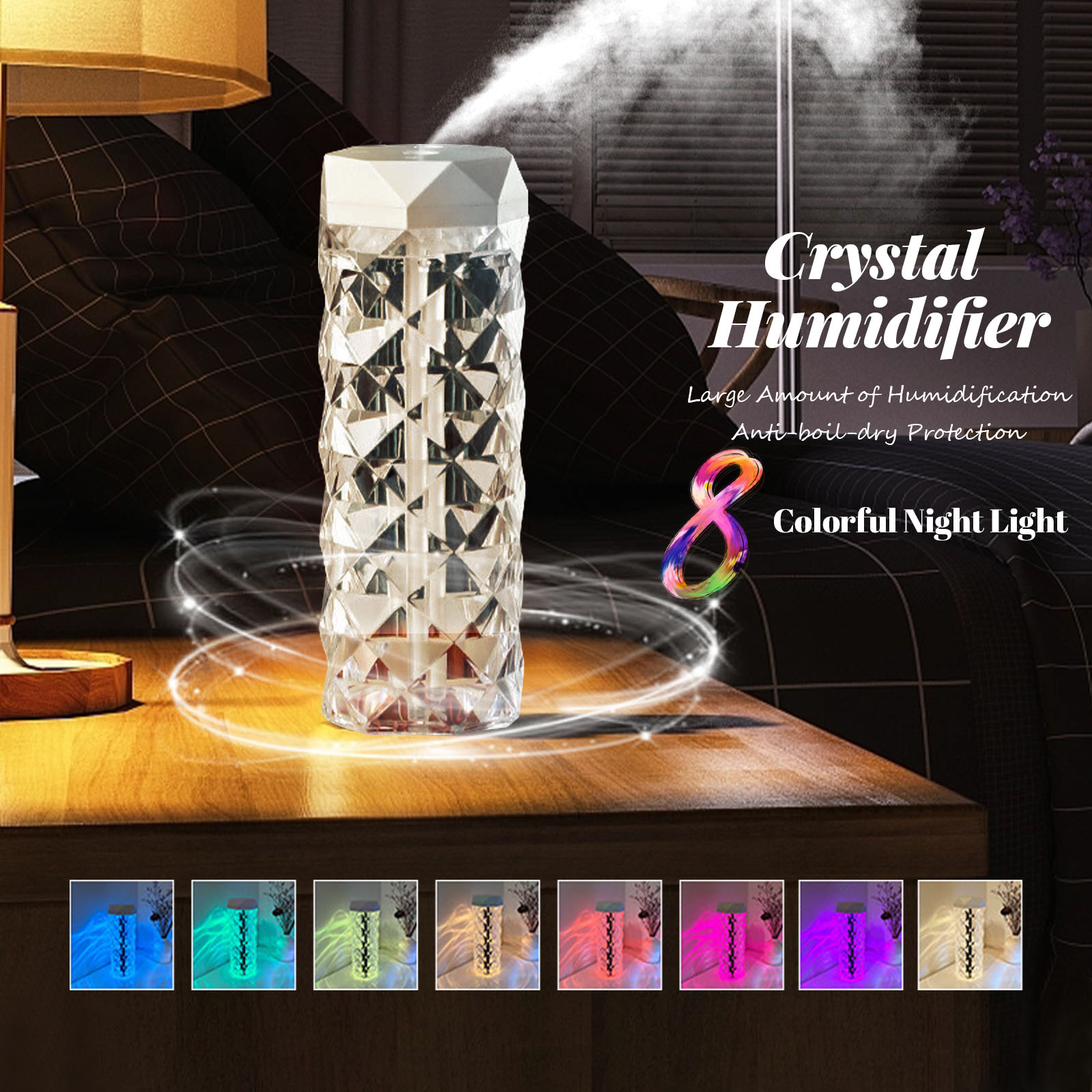 Crystal Lamp Air Humidifier Color Night Light Touch Lamp With Cool Mist Maker Fogger LED Atmosphere