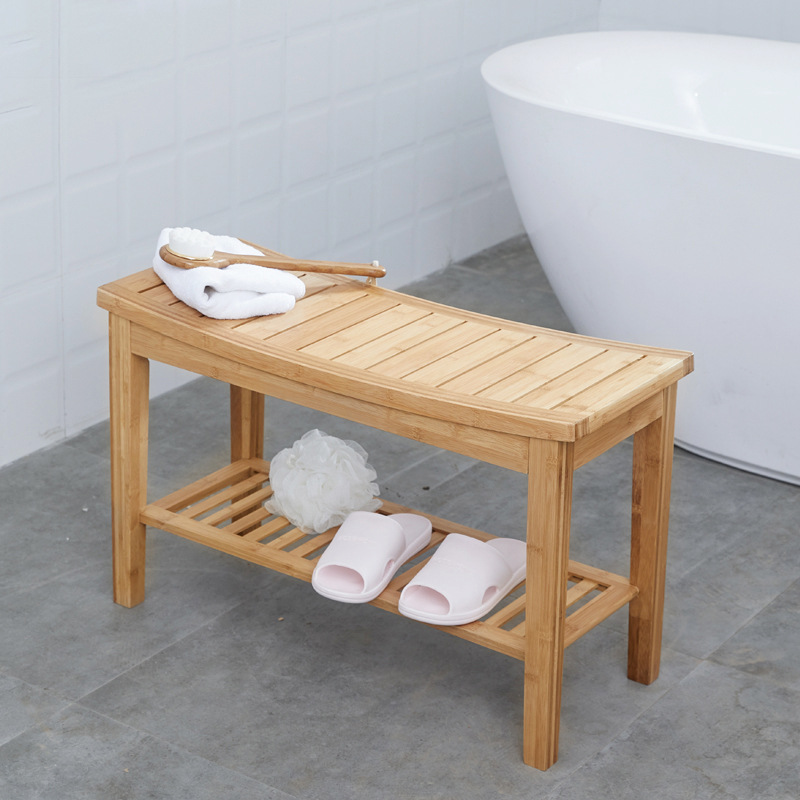 Bamboo Bathroom Stool Solid Wood Storage Rack Multi-functional Home