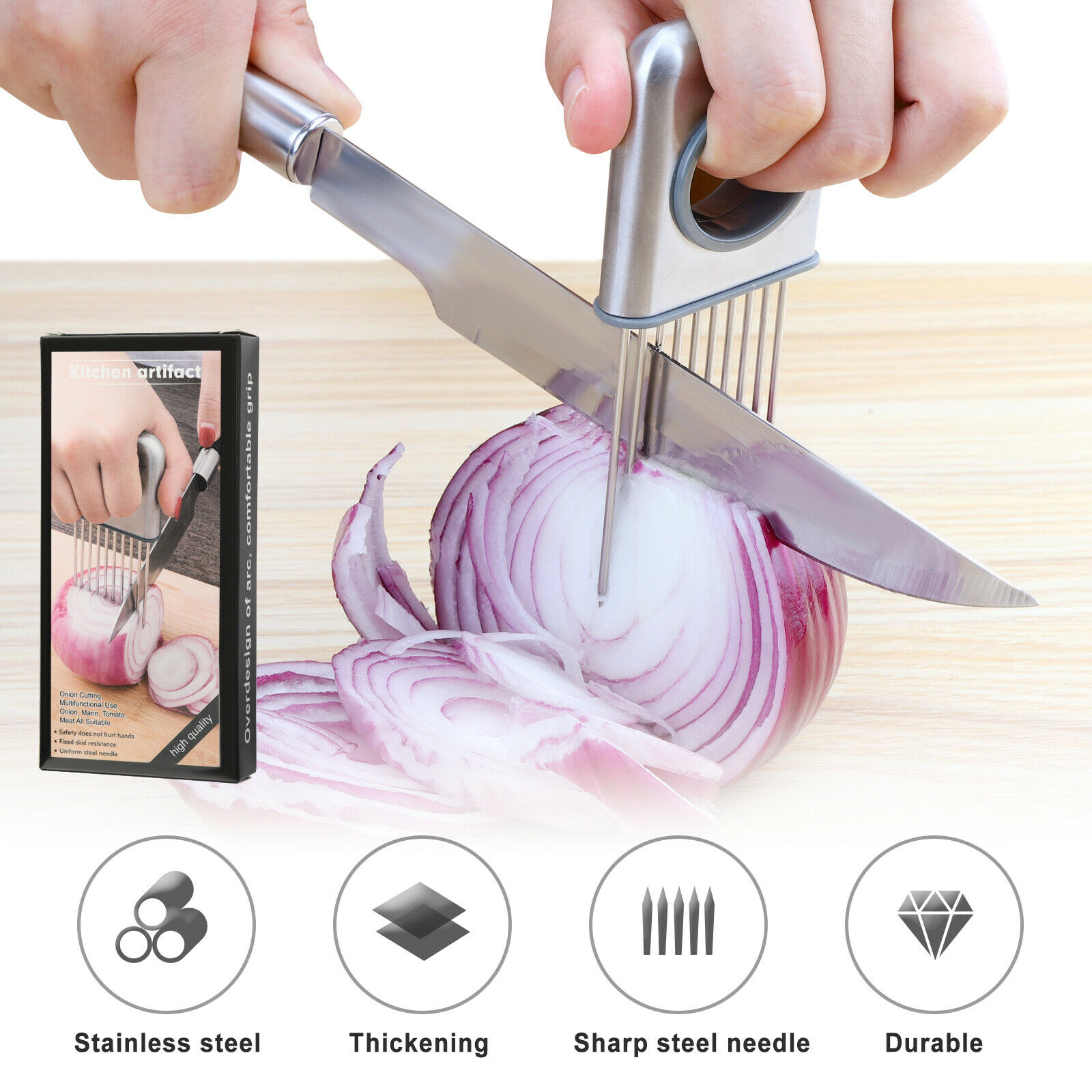 BeeSpring Onion Holder Slicer Stainless Steel Prongs Vegetable Tomato  Cutter Kitchen Tool