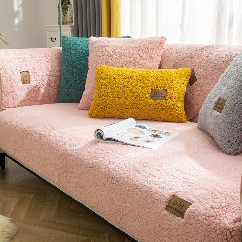 Thick Rabbit Plush Sofa Cushion, 2023 New Non-Slip Sofa Cover, Soft Faux  Throw Couch Cushion Covers Furniture Protector Mat ( Pink, 70*90cm ) 