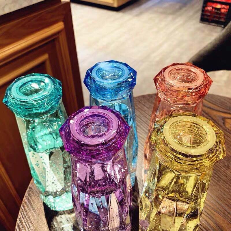 Colorful crystal water bottles diamond cup creative rhombus glass